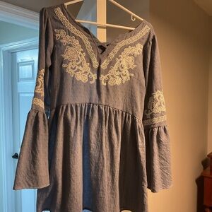 Indigo Soul Blue Blouse with Cream Embroidery